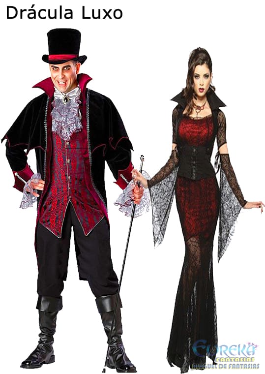 Fantasia de Halloween para casais – Fantasia de vampiro masculina e  feminina para casais – Drácula e vampira preta 